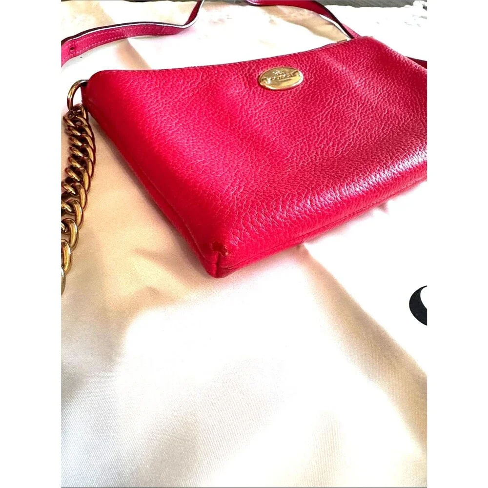 Coach Quinn Pebbled Leather Crossbody Style #F52709) hot pink/cranberry color - Picture 8 of 8